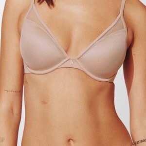ThirdLove 24/7 Classic Contour Plunge Bra Removable Pads 34 C 1/2 EUC Taupe Nude